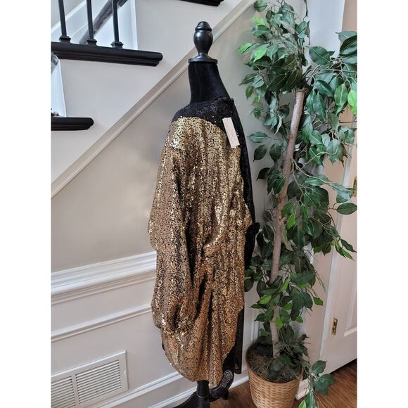 ELOQUII Bodycone Dress Women's Size 28 Black Gold 100% Polyester Long Sleeves - Picture 8 of 16